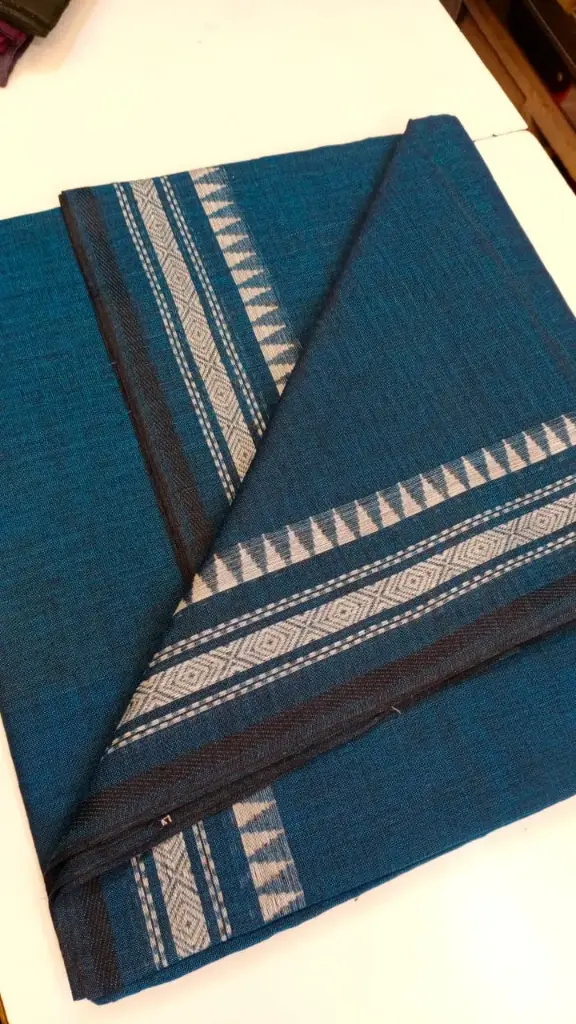Teal with Temple Border Khadi Cotton Saree