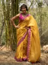 Turmeric with Pink Jacquard Karat Border Cotton Saree