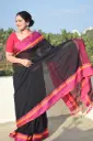 Black with Multicolor Border Bonano Cotton Saree