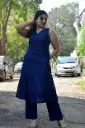 Sleeveless Navy Blue Solid Kurta Set 