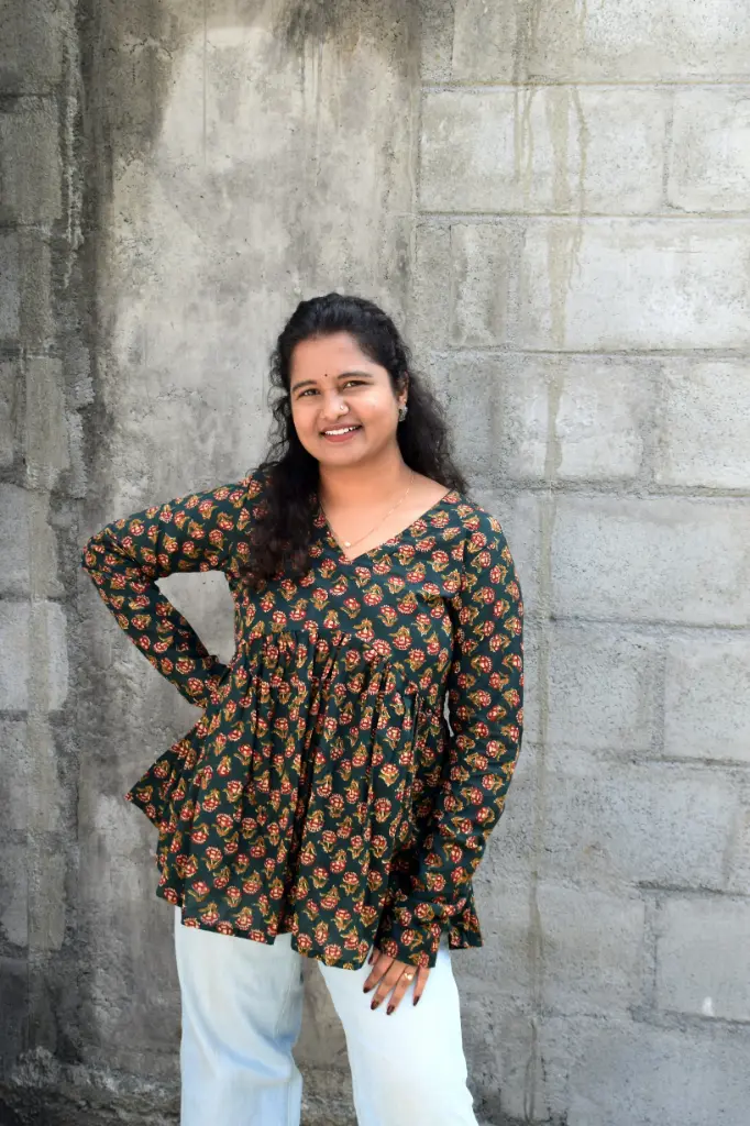 Green Full Sleeves Printed Peplum Top
