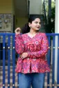 Pink Full Sleeves Printed Peplum Top