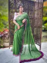 Green with Pink Border Mulmul Cotton Saree