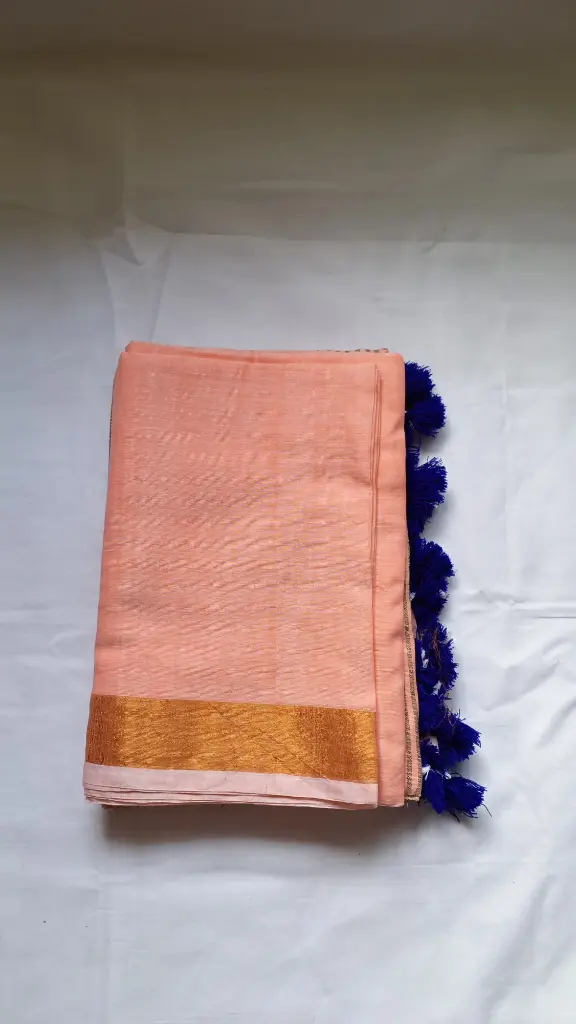 Peach Mulmul Cotton Saree with Zari Border