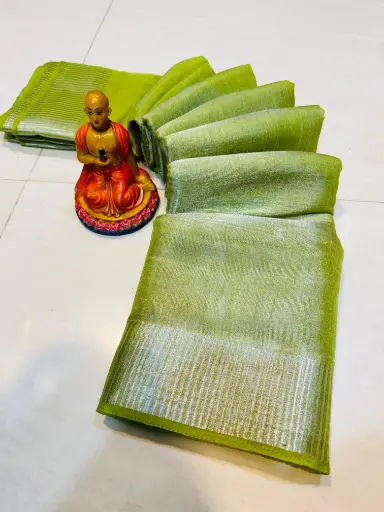 [SCS033] Pear Green Copper Zari Linen Tissue Saree