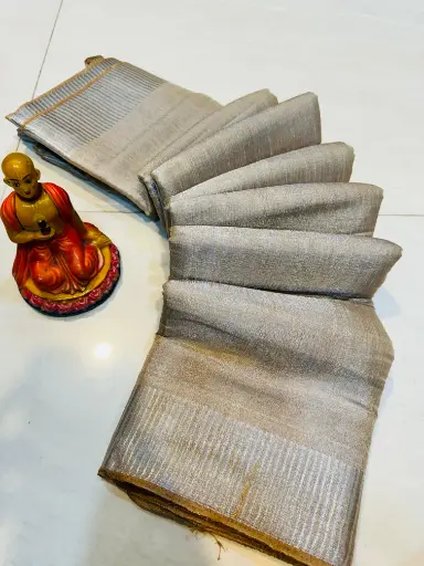 [SCS034] Metallic Gold Copper Zari Linen Tissue Saree