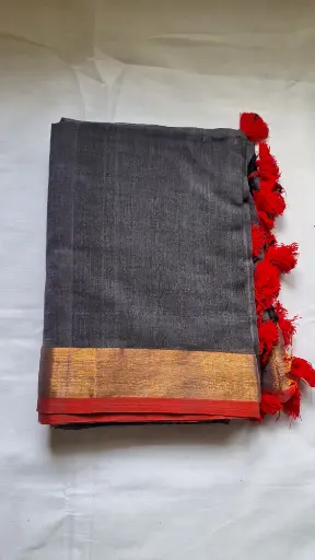 [SCS019] Clove Mulmul Cotton Saree with Zari Border