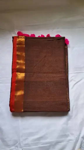 [SCS021] Cinnamon Mulmul Cotton Saree with Zari Border