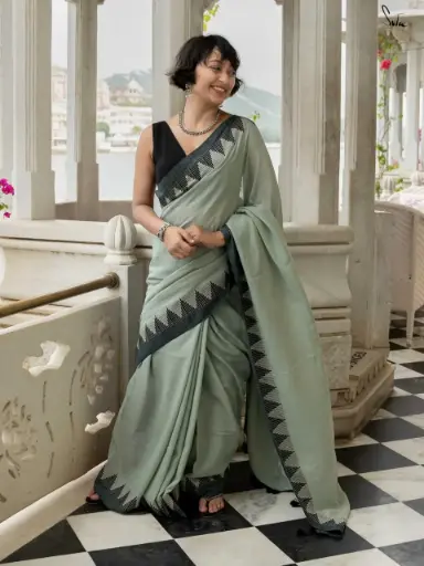 [SCS050] Elaichi Green Jacquard Karat Border Cotton Saree
